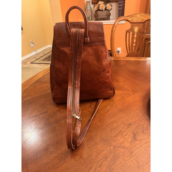 Vrai Cuir Large Brown Leather Backpack Drawstring Many Pockets 10” X 5 “ X 13” - Picture 14 of 16